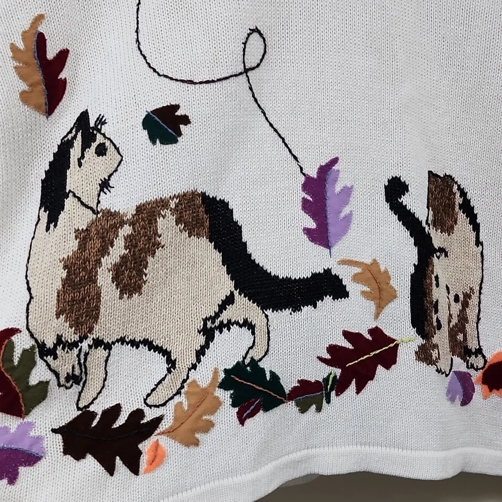 Vintage Blair Boutique cat & leaf knit long sleeve sweater woman's size XL - Picture 3 of 8